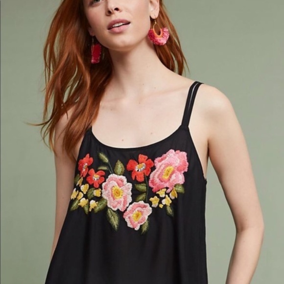 Needlepoint Embroidered Floral Black Swing Tank Top - Picture 5 of 5